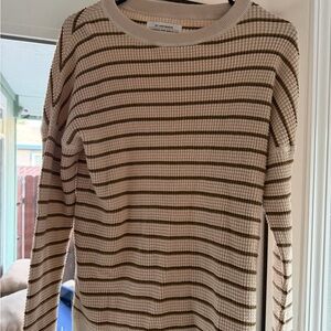 REI Cream and Brown Striped Sweater